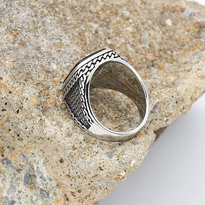 304 Stainless Steel with Natural Black Agate Finger Rings FS-WG67565-04-1