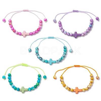 5Pcs Synthetic Gemston Braided Beaded Bracelets Sets BJEW-JB11016-1
