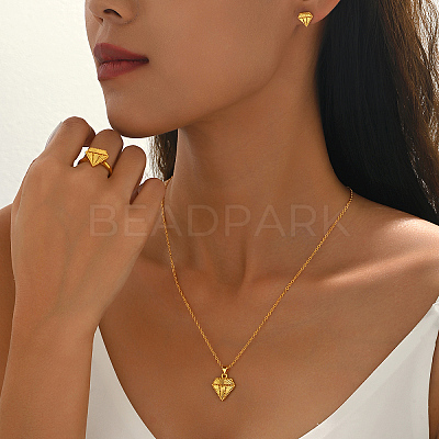 Diamond Brass Stud Earrings & Pendant Necklaces & Rings Sets for Women YM9426-1