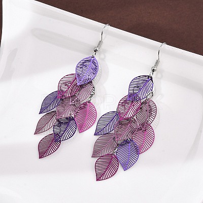 430 Stainless Steel Leaf Dangle Earrings EJEW-A137-08P-01-1