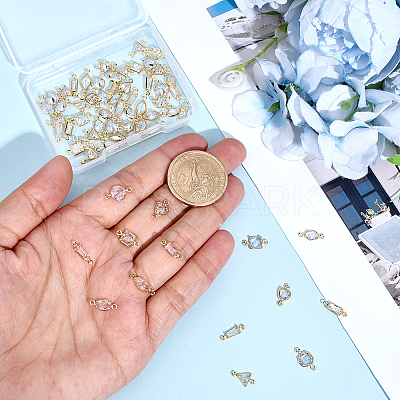 64Pcs 8 Styles Brass Pave Clear Cubic Zirconia Connector Charms KK-ME0004-10-1