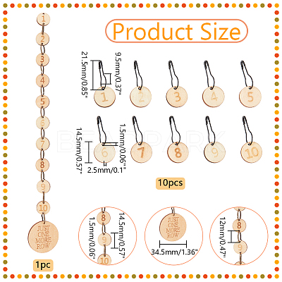 Number 1~10 Wooden Beaded Knitting Row Counter Chains & Charms Locking Stitch Makers DIY-NB0010-23-1