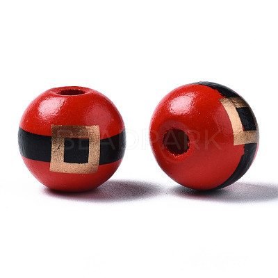 Painted Natural Wood European Beads X-WOOD-S057-035-1