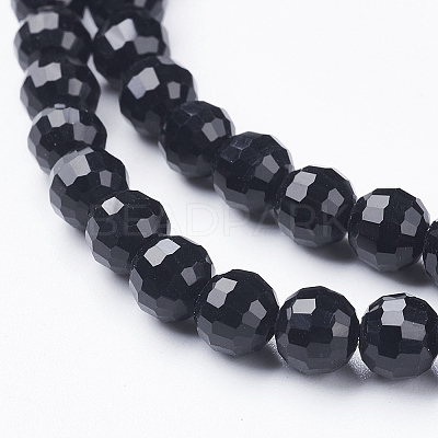 Faceted Black Glass Round Bead Strands X-GLAA-R095-6mm-08-1