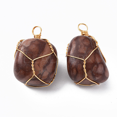Natural Leopard Skin Jasper Pendants G-N332-50-07-1