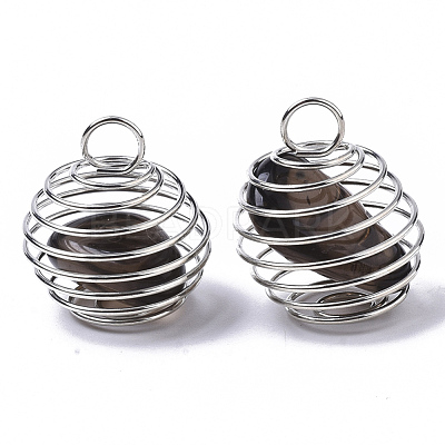 Iron Wrap-around Spiral Bead Cage Pendants IFIN-R239-03P-1