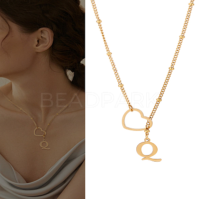 1Pc Letter & Heart Stainless Steel Lariat Necklaces for Women NJEW-LP0002-87G-Q-1