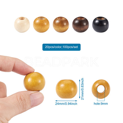 100Pcs 5 Colors Wooden Beads WOOD-CD0001-13-1