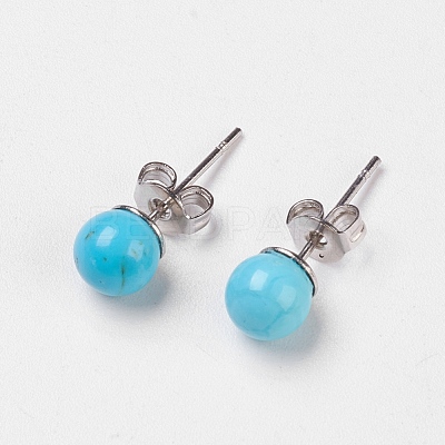 Natural & Synthetic Mixed Stone Stud Earrings EJEW-JE02754-M-1