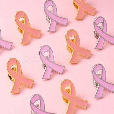 12Pcs 2 Styles Breast Cancer Awareness Pink Ribbon Enamel Pin JEWB-FS0001-08-1