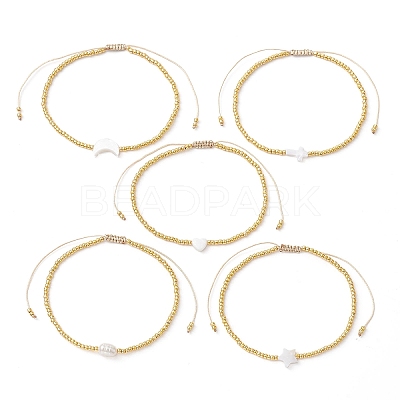 Natural Pearl & Seed Braided Bead Bracelets BJEW-JB09722-1