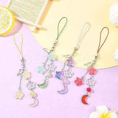 Alloy Wing with Glass Moon & Star Mobile Straps HJEW-YW00181-01-1