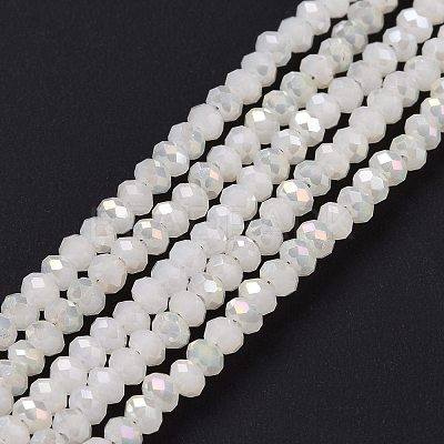 Half Plated Faceted Rondelle Electroplate Imitation Jade Glass Bead Strands X-EGLA-D020-3x2mm-05-1