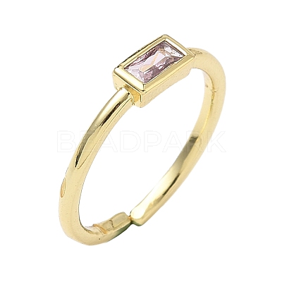 Rectangle Brass with Glass Cuff Rings for Women RJEW-Z111-05G-1