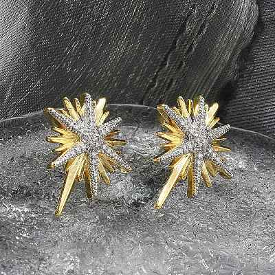 Brass Micro Pave Clear Cubic Zirconia Stud Earrings KK-B124-13PG-1
