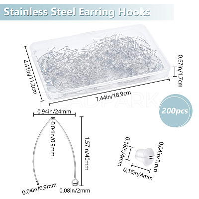 200Pcs 304 Stainless Steel Earring Hooks STAS-BBC0004-46-1