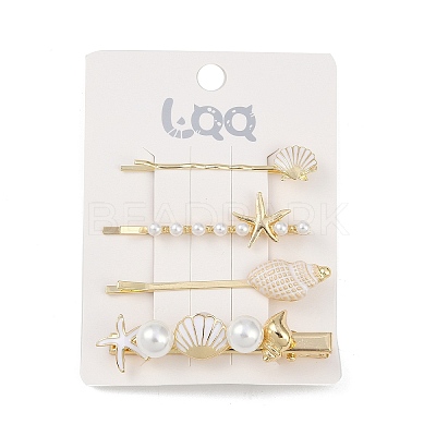 Conch/Starfish/Shell Shape Alloy Hair Bobby Pin Sets AJEW-A056-02E-1