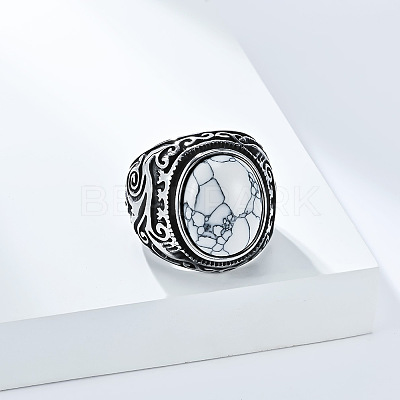 304 Stainless Steel with Natural Howlite Finger Rings for Men FS-WG44E14-08-1