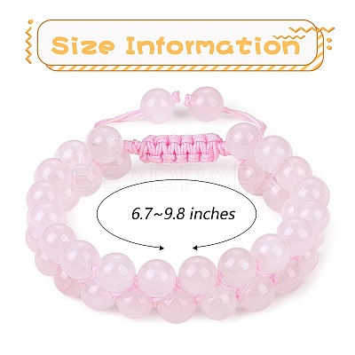 Natural Rose Quartz Braided Bead Bracelet BJEW-SW00001-08-1