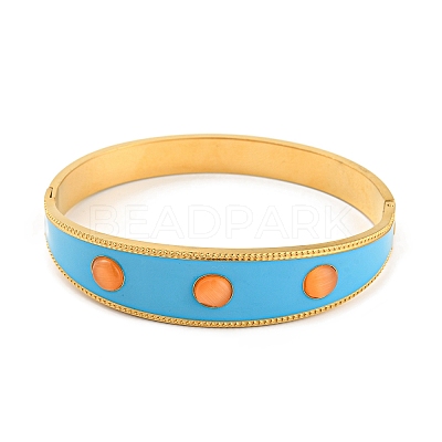 Deep Sky Blue Enamel Bangles with Glass Beaded BJEW-G678-04G-1