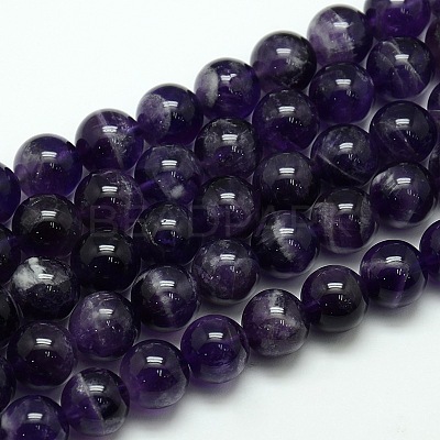 Natural Amethyst Round Bead Strands G-L170-12mm-02-1