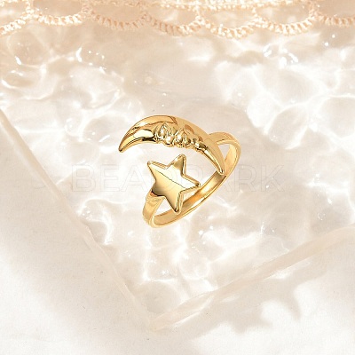 Star Moon 304 Stainless Steel Cuff Rings for Women RJEW-U039-02G-1