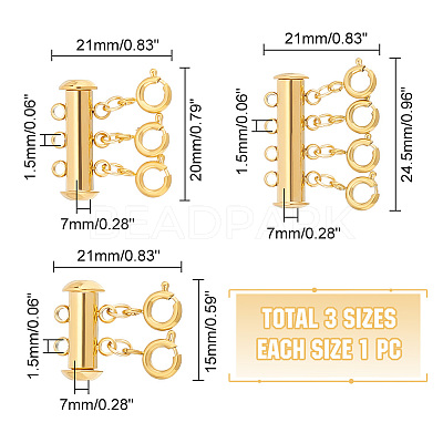 3Pcs 3 Styles 304 Stainless Steel Slide Lock Clasps STAS-UN0042-03B-1