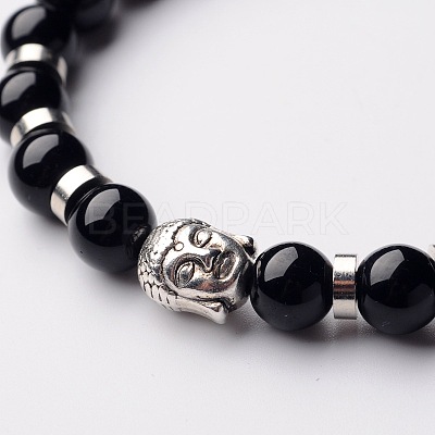 Buddha Head Gemstone Beaded Stretch Bracelets X-BJEW-JB01864-06-1