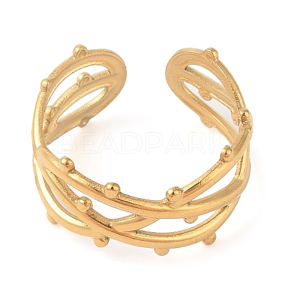 Ion Plating(IP) 304 Stainless Steel Open Cuff Rings for Women RJEW-Z057-10G-01-1