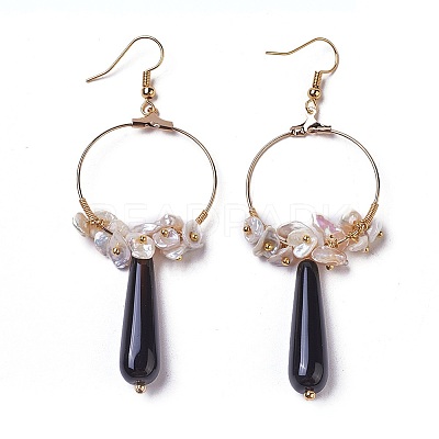 Pearl Chip Beads Dangle Earrings EJEW-L218-07-1