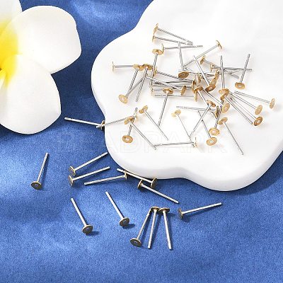 304 Stainless Steel Stud Earring Settings with Flat Round Brass Head STAS-R073-01-1