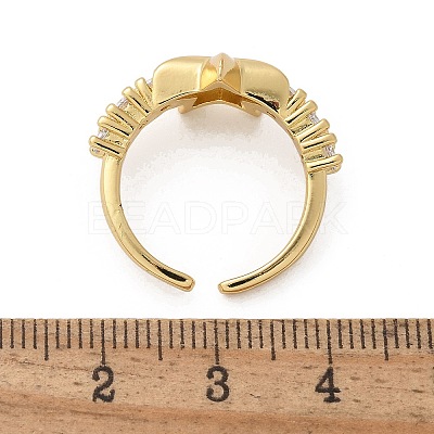 Brass Micro Pave Clear Cubic Zirconia Cuff Finger Rings RJEW-C120-11G-1