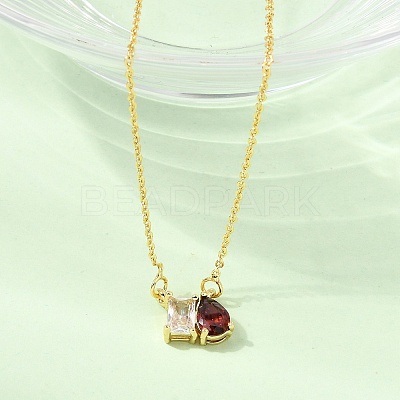 Brass Pave Cubic Zirconia Rectangle & Teardrop Pendant Cable Chain Necklaces KK-CBAB173-05G-11-1