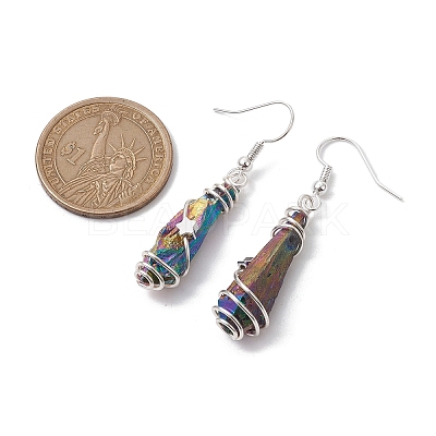 Irregular Nugget & Star Dyed Natural Quartz Crystal Dangle Earrings EJEW-JE05704-01-1