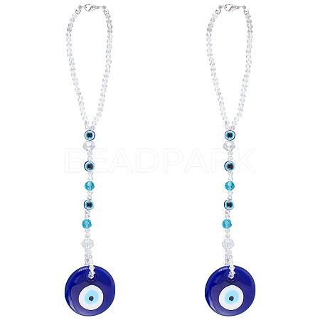 Resin Flat Round with Evil Eye Car Pendant Lucky Hanging Decor HJEW-AB00015-1