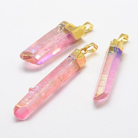 Electroplate Natural Quartz Crystal Pendants G-F463-04B-1