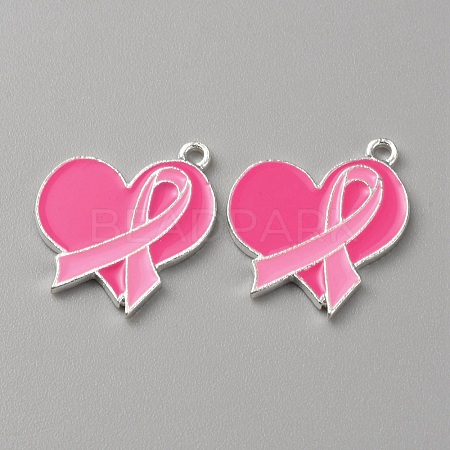 Breast Cancer Pink Awareness Ribbon Theme Alloy Enamel Pendants ENAM-WH0057-50B-1