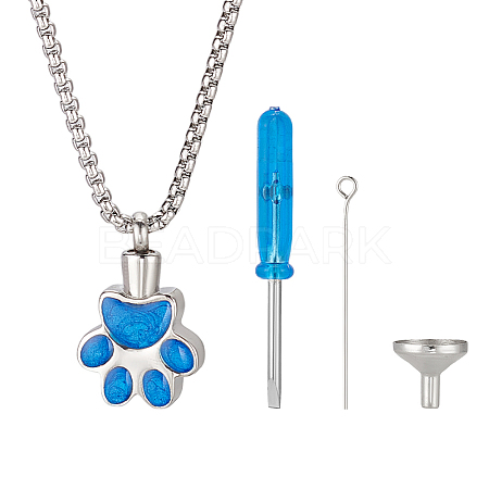DIY Cat Paw Print Stainless Steel Enamel Urn Ashes Pendant Necklaces Making Kits DIY-NB0012-91A-1