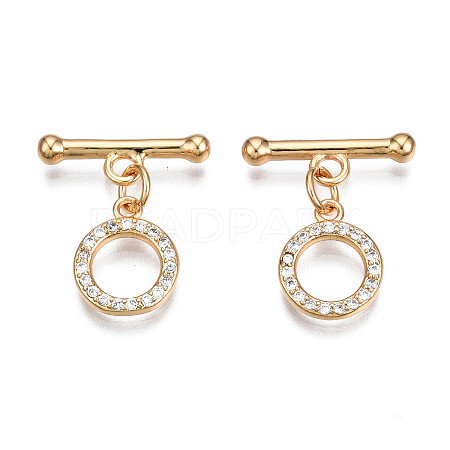 Brass Micro Pave Clear Cubic Zirconia Toggle Clasps X-KK-Q278-014-NF-1
