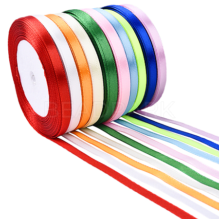 10 Rolls 10 Colors Single Face Satin Ribbon SRIB-YW0001-01-1