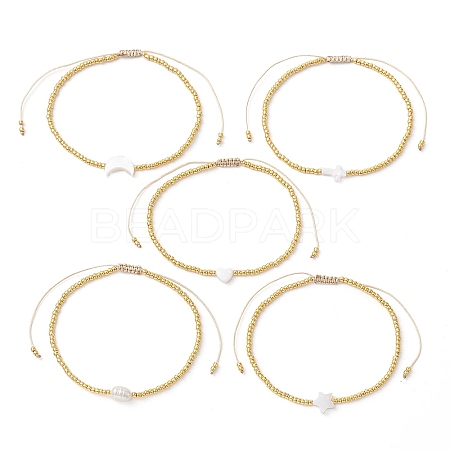 Natural Pearl & Seed Braided Bead Bracelets BJEW-JB09722-1
