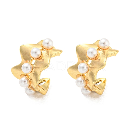 Rack Plating Brass Wave Cuff Earrings with Plastic Pearl EJEW-A028-57G-1