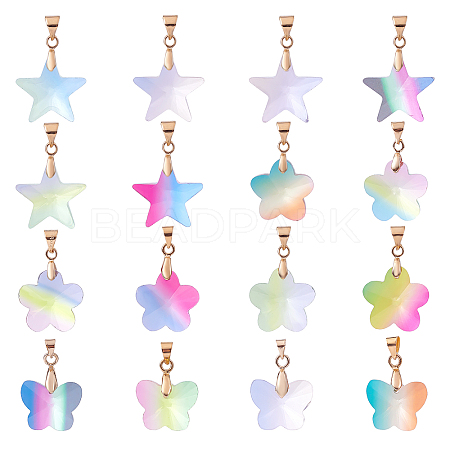 CHGCRAFT 18Pcs 3 Styles Rainbow K9 Glass Pendants GLAA-CA0001-10G-1