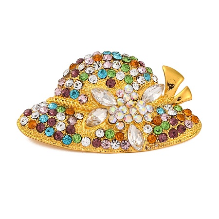 Hat Alloy Colorful Rhinestone Brooch JEWB-Q045-04G-02-1