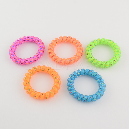 Printed Plastic Telephone Cord Elastic Hair Ties OHAR-R111-14-1