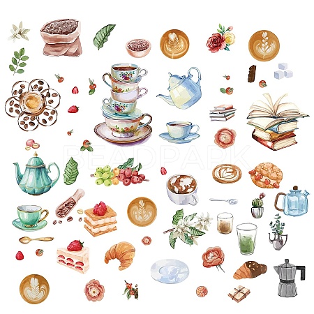 8 Sheets 8 Styles Coffee Theme PVC Waterproof Wall Stickers DIY-WH0345-067-1