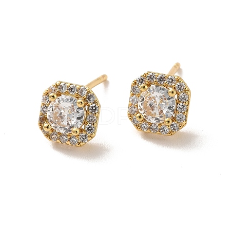 Clear Cubic Zirconia Square Stud Earrings EJEW-K093-16G-1