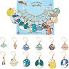 12Pcs 12 Style Flat Round & Rocket & Heart & Star Alloy Enamel Locking Stitch Markers HJEW-PH01500-1