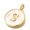 Rack Plating Brass Micro Pave Clear Cubic Zirconia Pendants with Shell KK-M309-42G-S-3