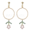 Flower Glass Seed Beads Dangle Earrings EJEW-MZ00148-01-1